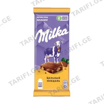 შოკოლადის ფილა /მილკა/ მთლიანი ნუშით 90გრ